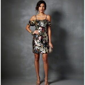 THML Womens Medium Black Floral Sequin Cold Shoulder Party Dress